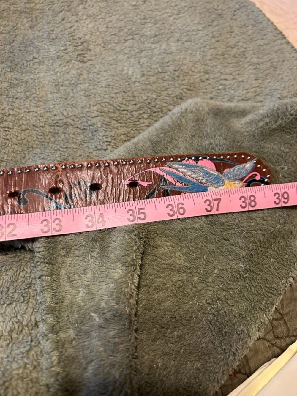 Girls' Brown Leather Belt with Pink Floral Accent and Heart Wing Buckle